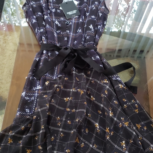 Petite Simply Vera wang print ruffle shirt dress S - Picture 3 of 14